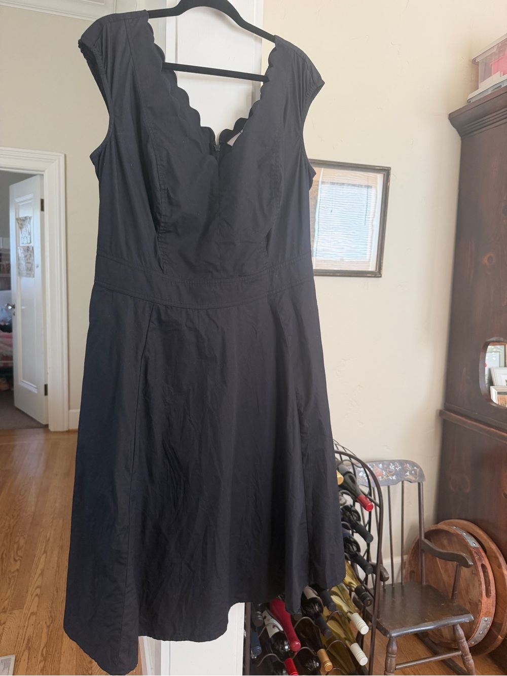 eshakti Black Scalloped V-Neck Fit-and-Flare Dress